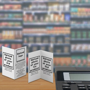 Produits commerciaux sur petite carte blanche plié
