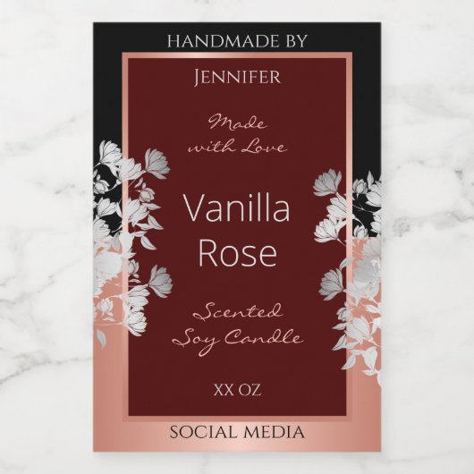 Produits floraux Étiquettes Bourgogne Noir et Rose (Étiquettes simples)