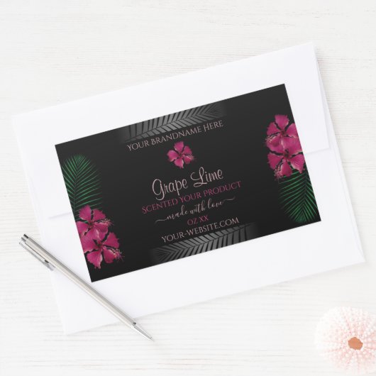 Produits noirs Vin Étiquette Fleurs Hawaiiennes ro (Enveloppe)