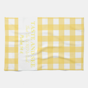 Proef en zie dat de HEER goed is, geel Theedoek