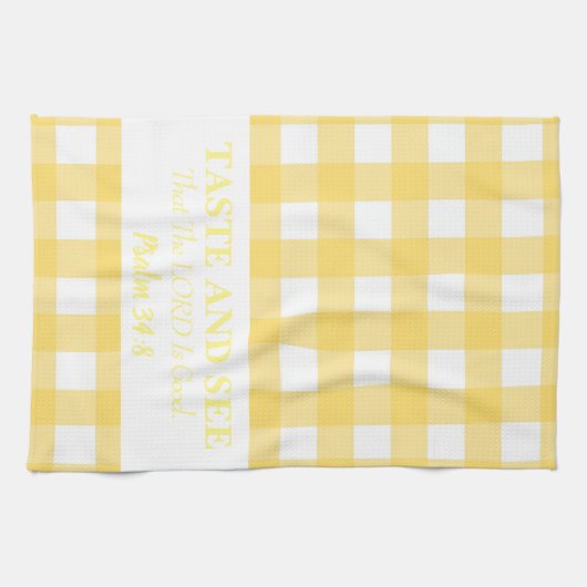 Proef en zie dat de HEER goed is, geel Theedoek (Horizontaal)