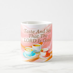 Proef en zie dat de Heer goed is, roze Koffiemok