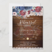 Proefbruiloft Dinner Burgundy Blauwe Bloemslinger  Kaart (Voorkant)