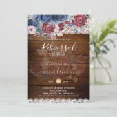 Proefbruiloft Dinner Burgundy Blauwe Bloemslinger  Kaart (Staand voorkant)