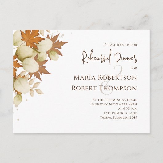 Proefhuwelijksdiner Herfst Groene decor QR Code Briefkaart (Voorkant)