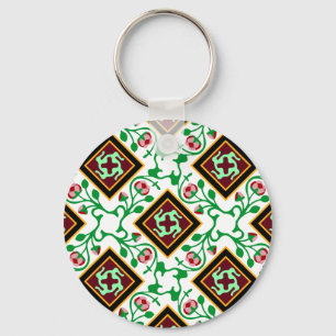 Proefpatroon rode florale Barcelona-tegelroop Sleutelhanger