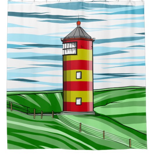 Proefvuurtoren Pilsumer Leuchtturm Douchegordijn (Voorkant)