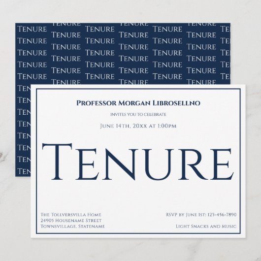 Professeur Blue Academic Tenure Party Invitation (Devant / Derrière)