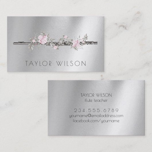 professeur de flûte florale carte de visite (Devant / Derrière)