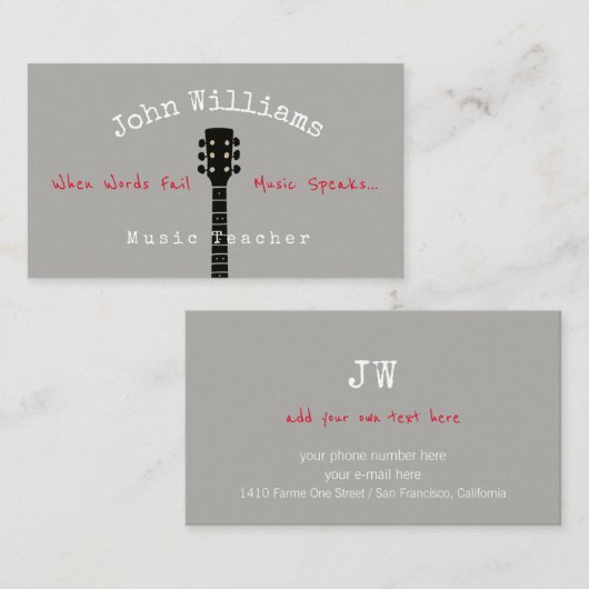 professeur de musique carte de visite gris + cou d (Devant / Derrière)