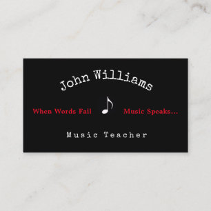 professeur de musique carte de visite noir + note 