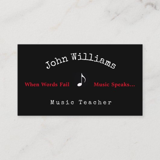 professeur de musique carte de visite noir + note  (Devant)