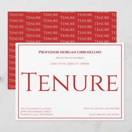 Professeur Red Academic Tenure Party Invitation (Devant / Derrière)