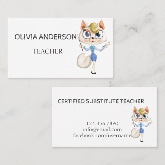 Professeur | Tutor Cartes de visite blancs (Devant / Derrière)
