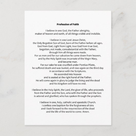 Professie van het geloof briefkaart (Voorkant)