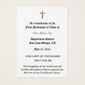 PROFESSION NUN CATHOLIQUE DE VOWS CARTE SAINTE (Dos)