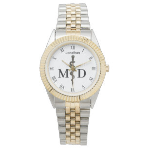 Professional Asclepius Black Medical Doctor MD Horloge