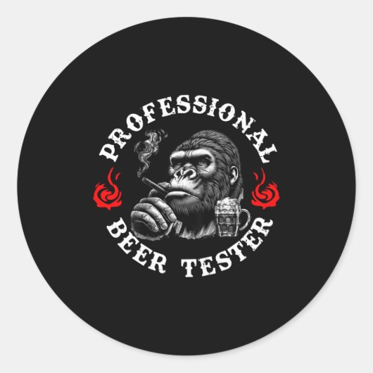 Professional Beer Tester Funny Drinking Monkey Quo Ronde Sticker (Voorkant)