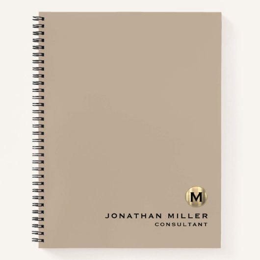 Professional Beige Gold Monogram Notitieboek (Voorkant)