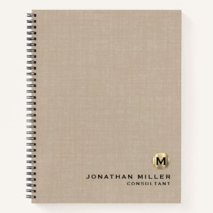 Professional Beige Linen Gold Monogram Notitieboek