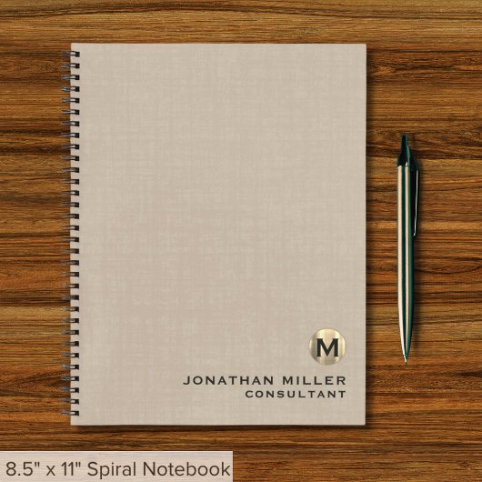 Professional Beige Linen Gold Monogram Notitieboek