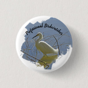 Professional Birdwatcher White Egret Photo Birder Ronde Button 3,2 Cm