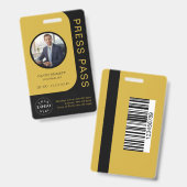 Professional Black Gold Media Press Pass ID Badge (Front & Back)