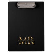 Professional Black Gold Monogram Name Initialen Klembord (Voorkant)