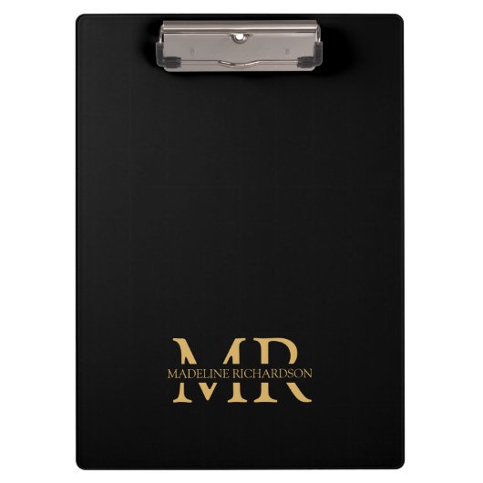 Professional Black Gold Monogram Name Initialen Klembord (Voorkant)