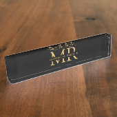 Professional Black Gold Monogram Name Initialen Naambordje (Zijkant)