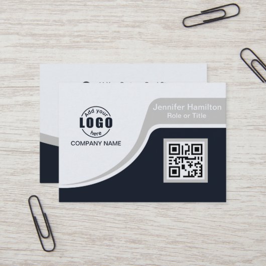 Professional Black Grey voeg uw Logo QR Code Busi Visitekaartje (Voorkant / Achterkant in situ)