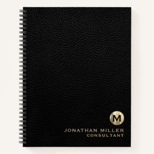 Professional Black Leather Gold Monogram Notitieboek