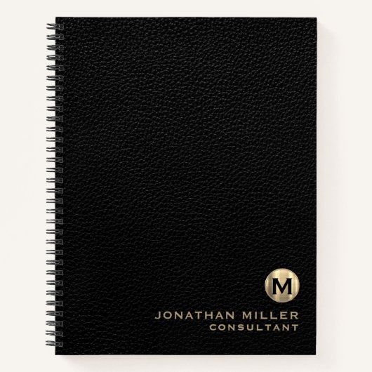 Professional Black Leather Gold Monogram Notitieboek (Voorkant)
