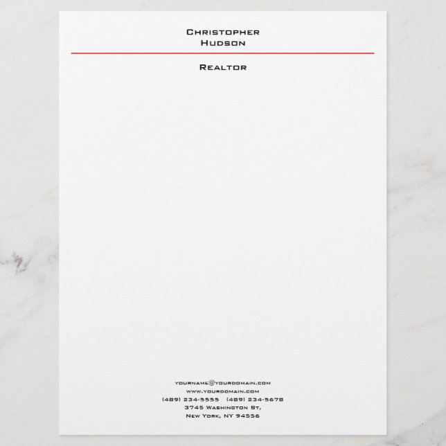 Professional Black Red White Simple Plain Realtor Briefhoofd (Voorkant)