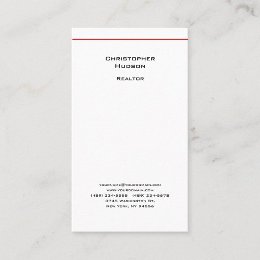 Professional Black Red White Simple Plain Realtor Visitekaartje (Voorkant)