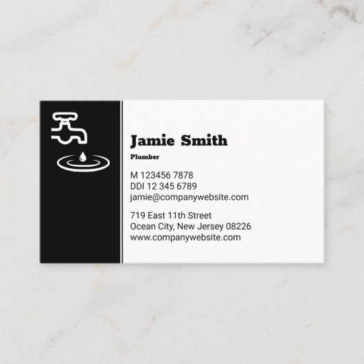 Professional Black & White Plumber Visitekaartje Klantenkaartje (Voorkant)