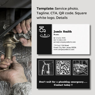 Professional Black & White Plumber Visitekaartje Klantenkaartje