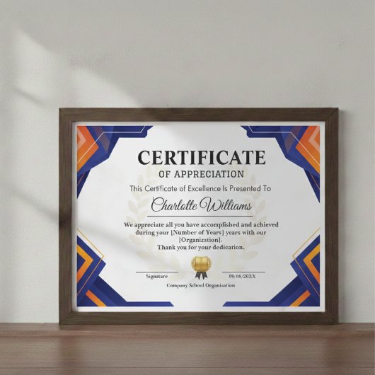 Professional Blue Gold Appreciation Certificate Informatiekaartje