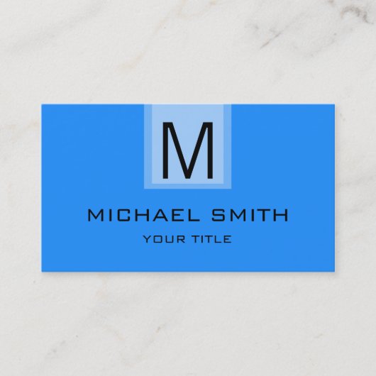 Professional Blue Solid Color Monogram Visitekaartje (Voorkant)