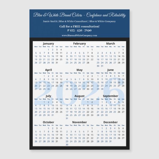 Professional Blue White Black 2026 Calendar Magnet (Devant)