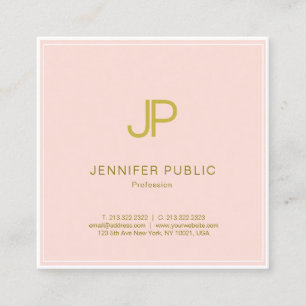 Professional Blush Pink Gold Elegant Monogram Vierkante Visitekaartje