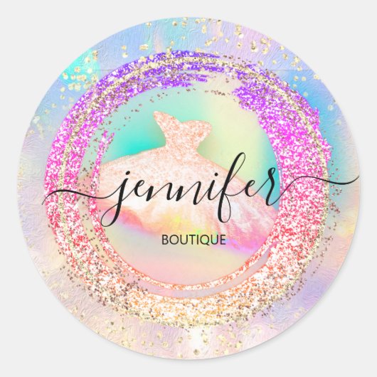 Professional Boutique Shop Glitter Dres Holograaf Ronde Sticker (Voorkant)