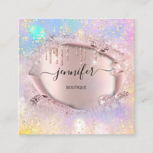 Professional Boutique Shop Roos Glitter Holograaf Vierkante Visitekaartje