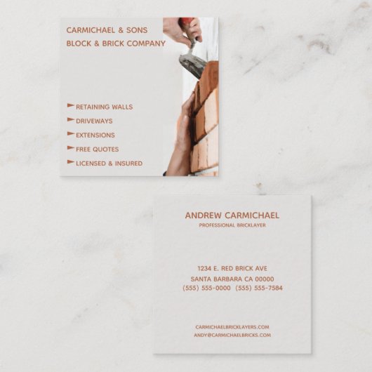 Professional Bricklayer Masonry Building Vierkante Visitekaartje (Voorkant / Achterkant)
