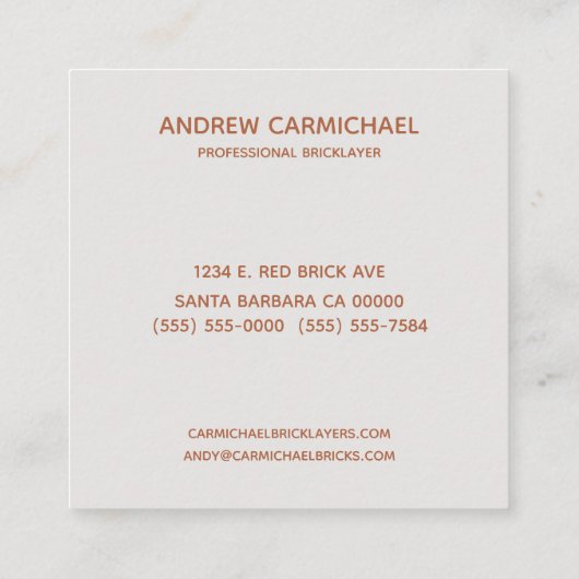 Professional Bricklayer Masonry Building Vierkante Visitekaartje (Achterkant)