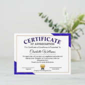 Professional Certificate of Appreciation Award Informatiekaartje (Staand voorkant)