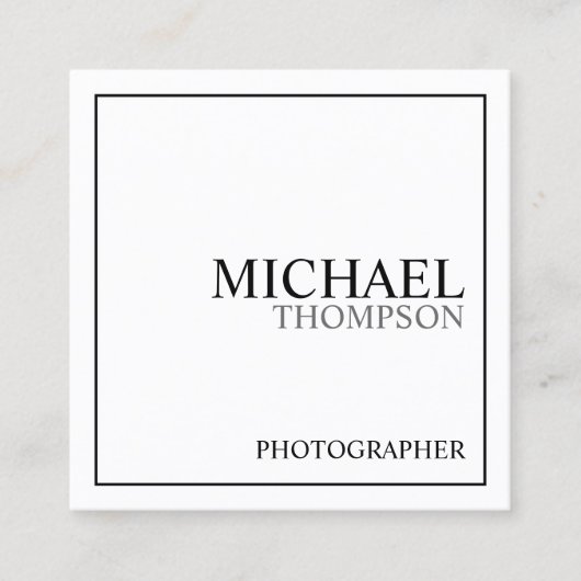 Professional Classic Black en White Vierkante Visitekaartje (Voorkant)