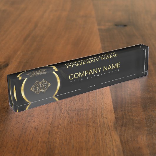 Professional Classic Elegant Black Gold Naambordje (Zijkant)