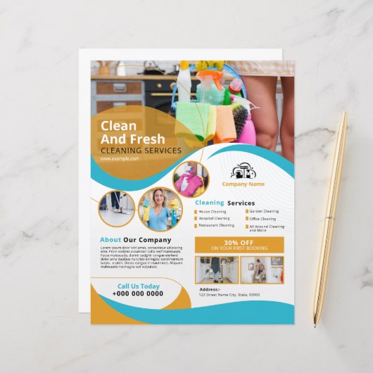 Professional Cleaning Service Flyer Template (Voorkant / Achterkant in situ)