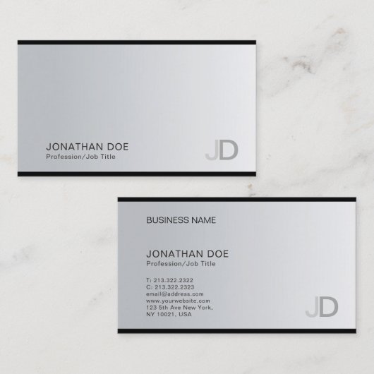 Professional Creative Modern Monogram Silver Cool Visitekaartje (Voorkant / Achterkant)